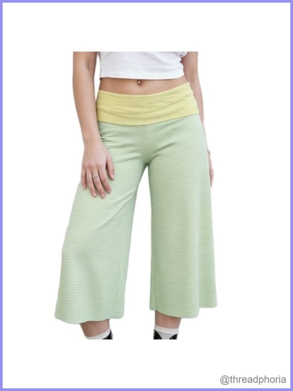 Women's Fold Over Waist Capri Pants Wide Leg Casual Summer Pants